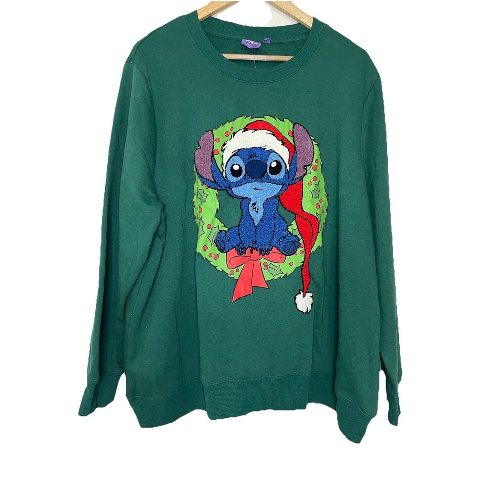 Disney Stitch Christmas Holiday Pullover Sweatshirt Green Women's 3X NWT